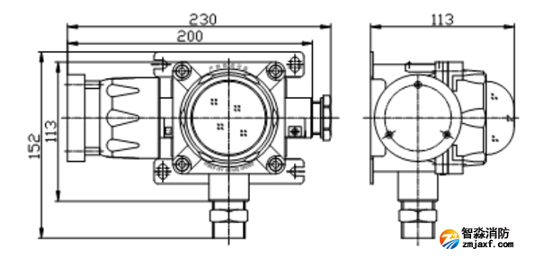 LD1000ED隔爆型火災聲光警報器外形結(jié)構(gòu)示意圖