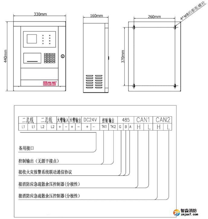 消防應(yīng)急疏散余壓監(jiān)控器接線示意圖